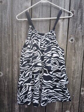 MICHAEL KORS black and white tiered zebra print halter tank top